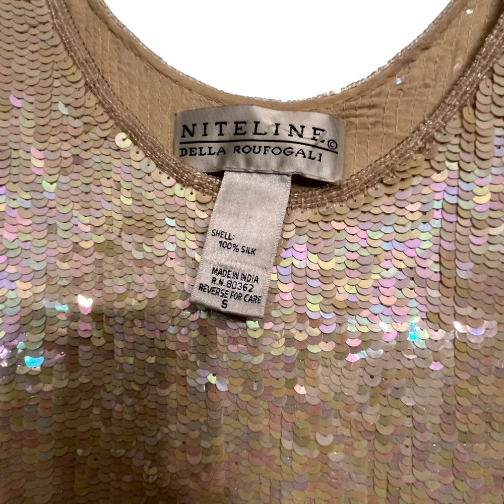 Niteline by Bella Rourfagali size 12-14 Ivory sequin tank AB sequins side slits - Picture 11 of 16